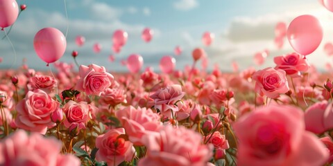 Obraz premium Pink Roses and Balloons