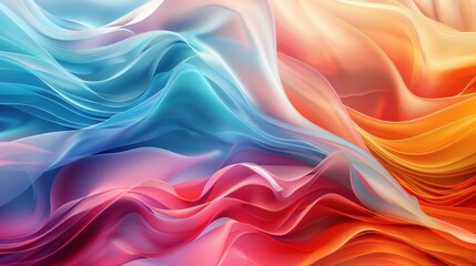 Obraz premium Abstract background with smooth, flowing lines in shades of pink, blue, and orange, creating a dynamic and ethereal visual effect.