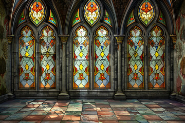 stained glass windows in the gothic style vintage drawing art picture photo wallpaper