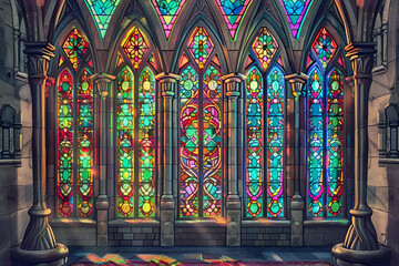 stained glass windows in the gothic style vintage drawing art picture photo wallpaper