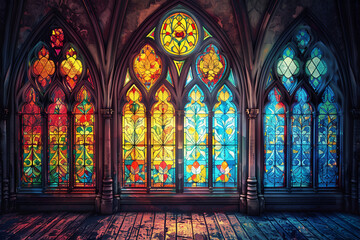stained glass windows in the gothic style vintage drawing art picture photo wallpaper