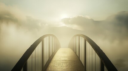 Obraz premium A bridge leading towards a bright light through the clouds, symbolizing hope, faith, and the unknown.