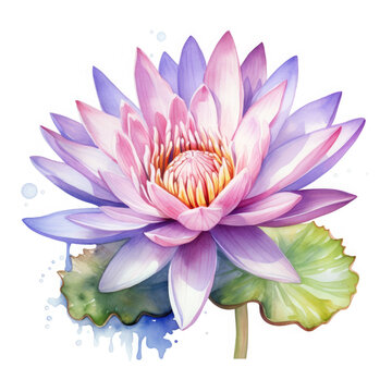 watercolor lotus flower, pink purple petals