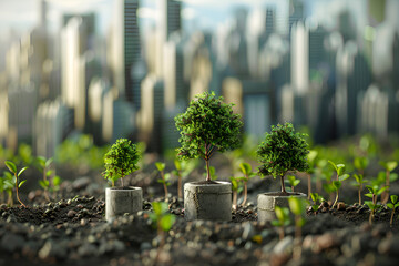 The concept reforestation by planting trees on city land.