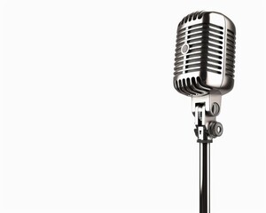 Fototapeta premium A classic vintage microphone on a stand, isolated on a white background.