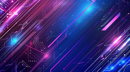 Obraz premium Vibrant Data Flow Abstract Blue and Purple Technological Background with Geometric Patterns and Glowing Elements Perfect for Tech Presentations and Websites