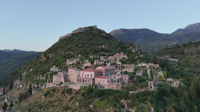 Ruins of old town in Mystras, Greece - archaeology background