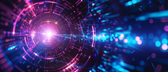 Obraz premium Future Fusion Vibrant Blue and Purple Abstract Digital Background with Technological Elements for Tech Presentations and Websites