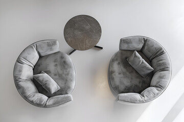 Top View of an Armchair and Table in a Living Room with a White Background