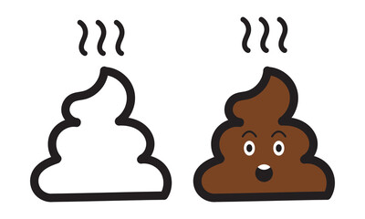 Poop line icon. Dog turd stroke and solid set