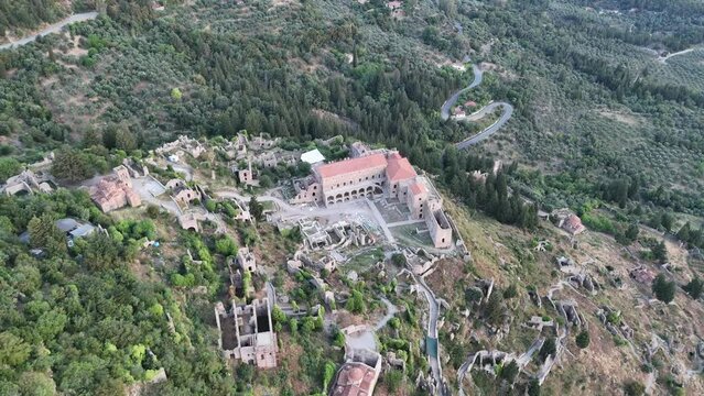 Ruins of old town in Mystras, Greece - archaeology background