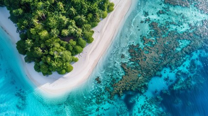 Paradise Found Aerial View of Tropical Island Oasis with Pristine Beaches Coral Reefs and Lush Greenery Perfect for Travel Blogs and Environmental Campaigns