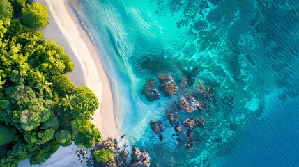 Paradise Found Aerial View of Tropical Island Oasis with Pristine Beaches Coral Reefs and Lush Greenery Perfect for Travel Blogs and Environmental Campaigns
