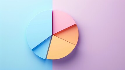 A colorful pie chart with five segments on a split blue and purple background.