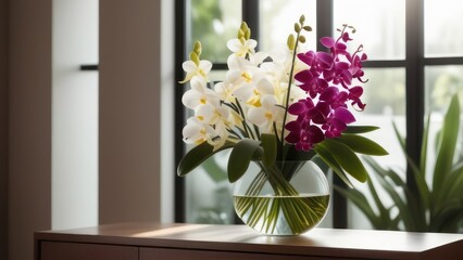 A cozy corner of a flower salon with a focus on exotic and rare flowers.