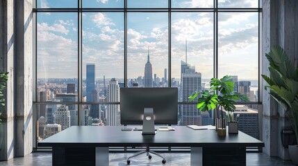 Fototapeta premium Cityscape Serenity Elevate Your Workspace with Modern Office Views