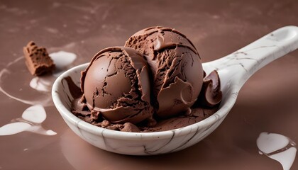 A scoop of smooth and velvety chocolate ice cream with a swirled texture