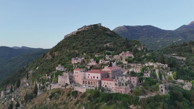 Ruins of old town in Mystras, Greece - archaeology background