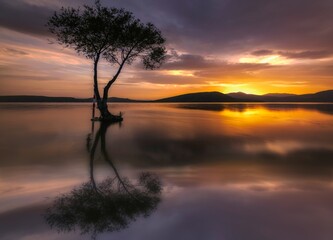 Obraz premium sunset over the lake