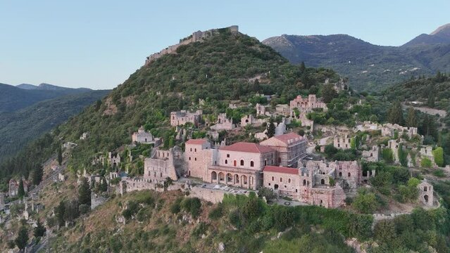 Ruins of old town in Mystras, Greece - archaeology background