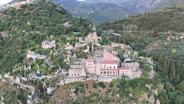 Ruins of old town in Mystras, Greece - archaeology background