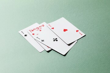 Playing cards on color background, top view. Gambling concept