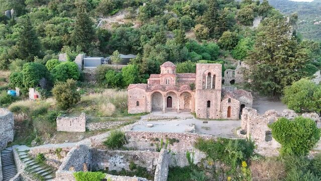 Ruins of old town in Mystras, Greece - archaeology background