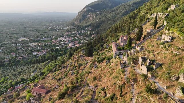 Ruins of old town in Mystras, Greece - archaeology background