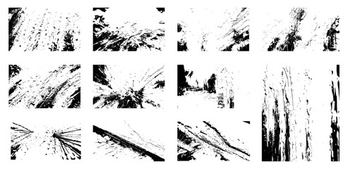 Naklejka premium Set of Abstract Black Paint Splatter Textures Collection. Grunge Stain Illustration.