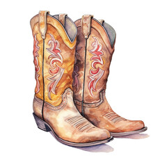 Retro cowboy boots isolated on white background. Hand drawn watercolor illustration