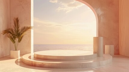 Obraz premium Minimalist podium with soft gradients and a stylish product