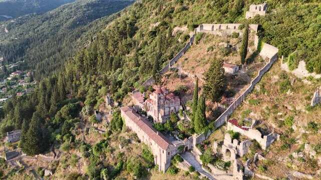 Ruins of old town in Mystras, Greece - archaeology background