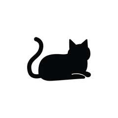 Cat sitting position black silhouette vector illustration clip art icon