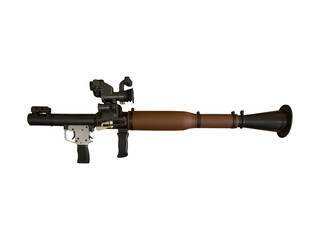 Rocket-propelled anti-tank grenade launcher, RPG-7 is isolated on transparent background.