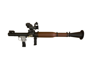 Rocket-propelled anti-tank grenade launcher, RPG-7 is isolated on transparent background.