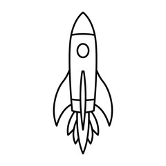 Rocket fly icon. Space travel. Project start up sign. Creative idea symbol. Rocket ship launched to space.