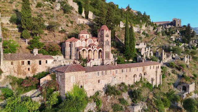 Ruins of old town in Mystras, Greece - archaeology background