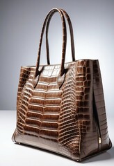 Crocodile skin tote modern bag - copy space for text, advertisement shot.
