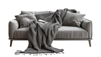 Blanket on sofa on transparent background