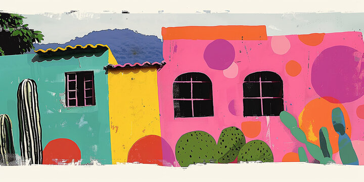 abstract colorful digital painting of favelas in Brazil