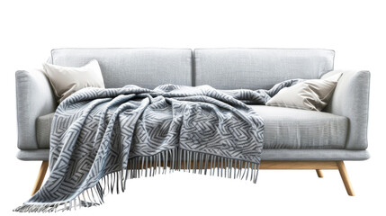 Blanket on sofa on transparent background