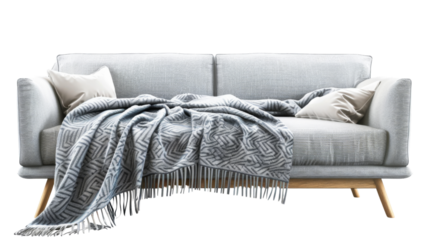 Blanket on sofa on transparent background