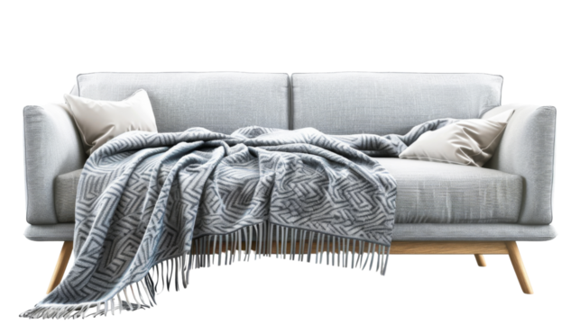 Blanket on sofa on transparent background