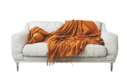 Blanket on sofa on transparent background