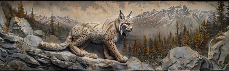 Obraz premium 3d Canada lynx Wallpaper Background golden art for digital printing wallpaper, mural, custom design wallpaper. AI generated illustration