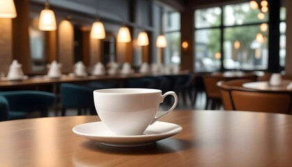 Fototapeta premium Tea cup is holding on a table in resturant 