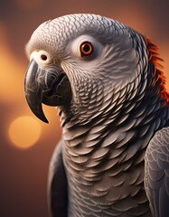Fototapeta premium An African Grey Parrot in profile, highlighting the fine details of its grey plumage and textured beak, set against a plain, soft background to accentuate its intelligent expression and sleek appearan