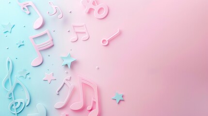 Abstract background with scattered musical notes on a blue and pink gradient.  Perfect for music, creativity and celebration concepts.