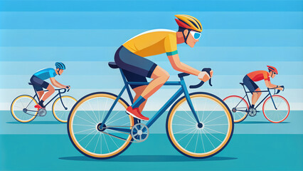 Fototapeta premium cyclist participates in a race, tournament, bicycle, competition, route, road, athletes, movement, speed, training, France, wheels, form, racer, biker, rider, man, track, ride, illustration, drawing