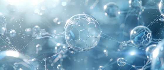 Obraz premium Abstract blue background with glowing spheres.